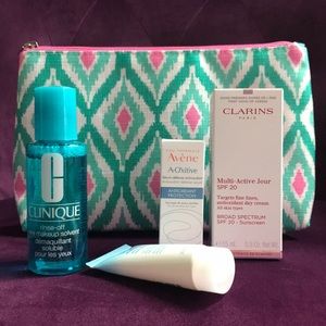 Clarins Day Cream,Clinique RinseOff, Avene Serum